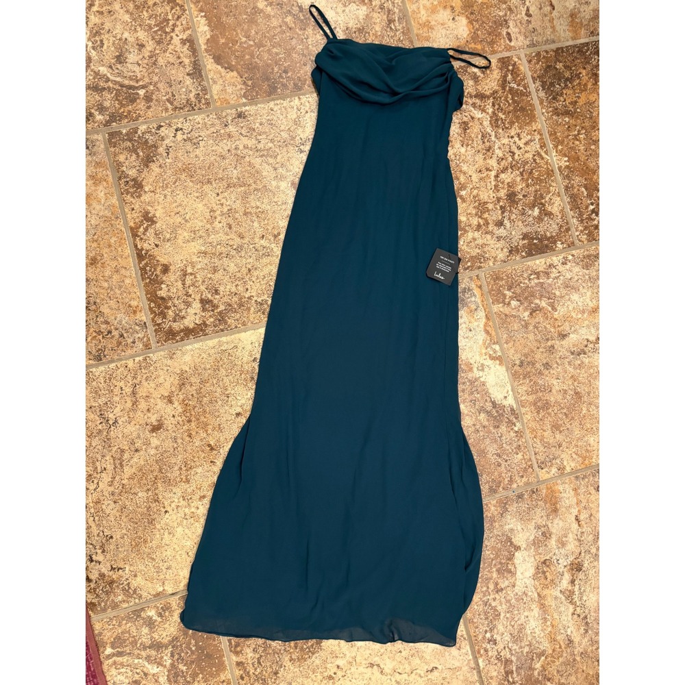Lulus Maxi Dress Womens 4 Emerald Green Cowl Neck Adjustable Strap L480